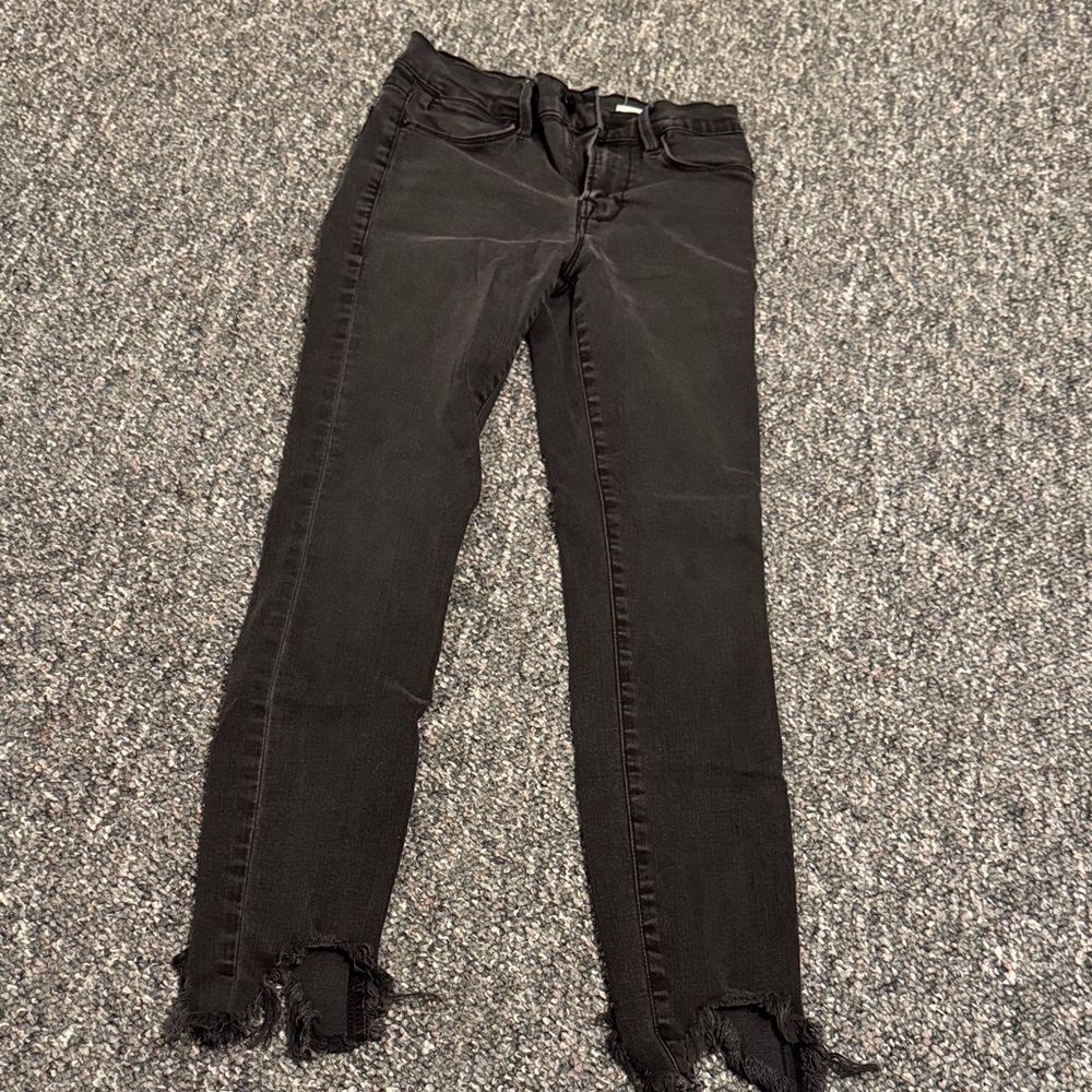 Frame Denim Black Frayed Skinny Jeans